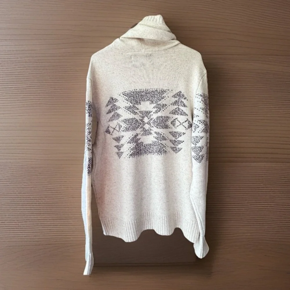 Vintage American‎ Eagle Sweater Mens L Beige Aztec Knit Hooded Fair Isle Thick